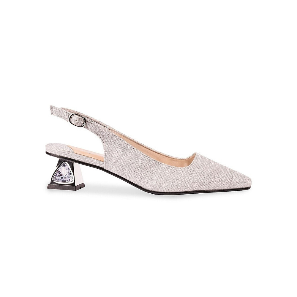 Lady Couture Ruby Pumps Womens US 7 White Glitter Slingback Kitten Heel GAL1682